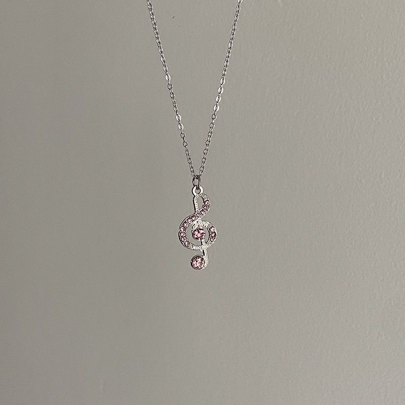 vintage vintage silver diamond note necklace for girls rhinestone musical note simple all-match gift details Picture