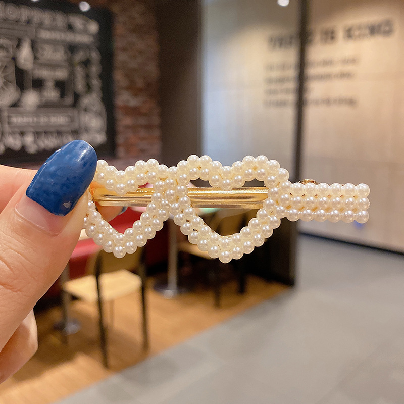 sweet rhinestone pearl barrettes korean ins style lovely hairpin retro simple bangs little clip ornament wholesale details Picture