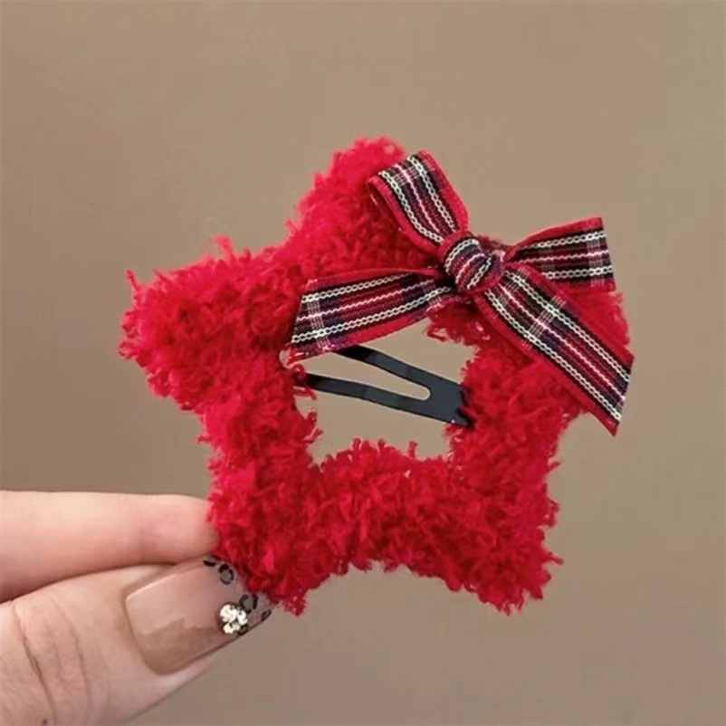 plush star hairpin bow bangs bb clip orange head wool diamond in the debris star elegance side clip hair accessories Application Scenario