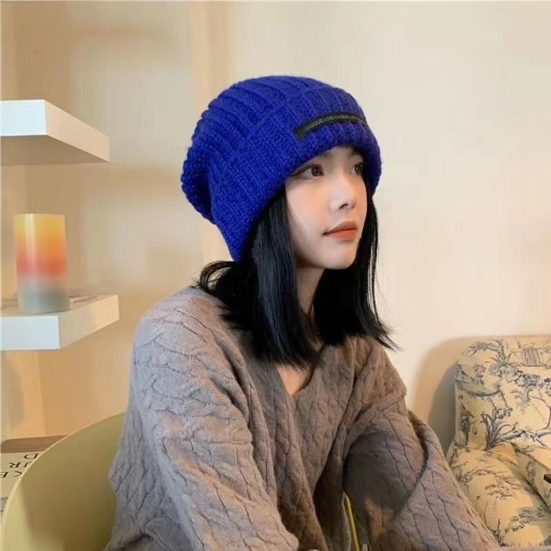 hat men's autumn and winter fashion woolen hat men's warm all-matching beanie hat loose big head circumference makes face look smaller knitted hat men Item Picture