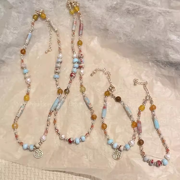 2025 new colorful beaded necklace for women new chinese retro summer light luxury dopamine bracelet accessories wholesale details Picture