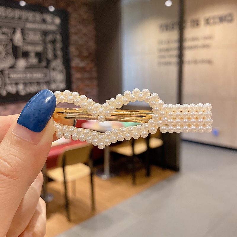 sweet rhinestone pearl barrettes korean ins style lovely hairpin retro simple bangs little clip ornament wholesale full figure