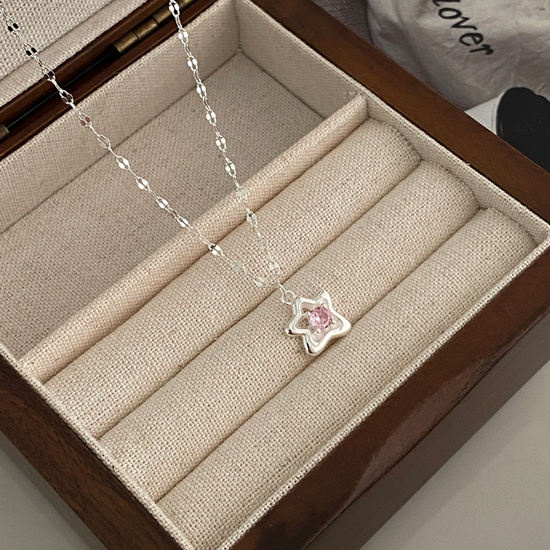 s925 sterling silver pink diamond xingx necklace female niche design starfish pendant for girlfriend lip chain trendy necklace full figure