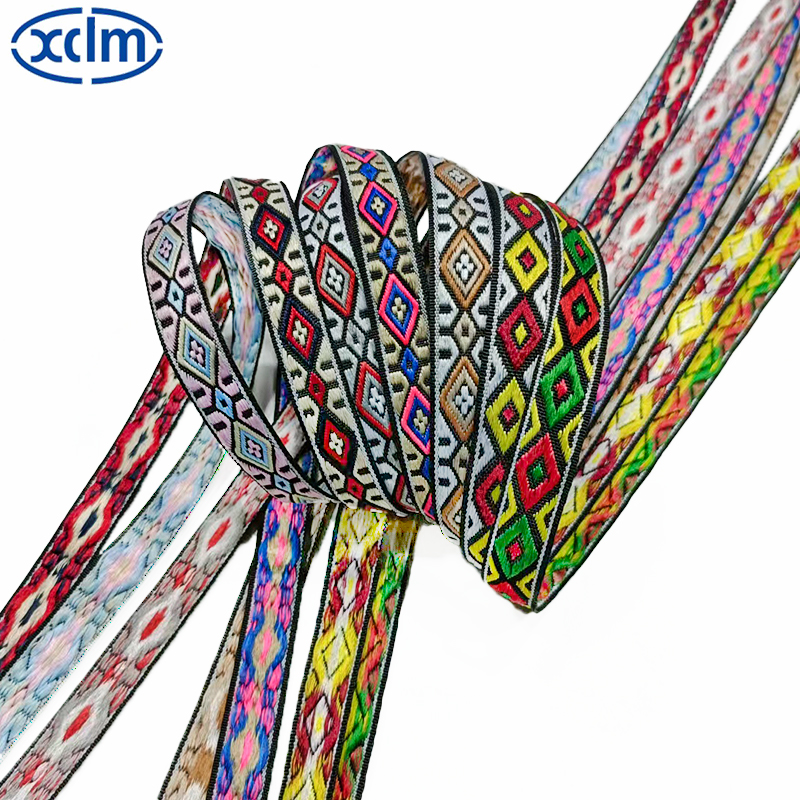 In stock: 1.4cm ethnic straps, retro geometric jacquard straps, embroidered straps, hemmed bags, clothing accessories, lace pic 1