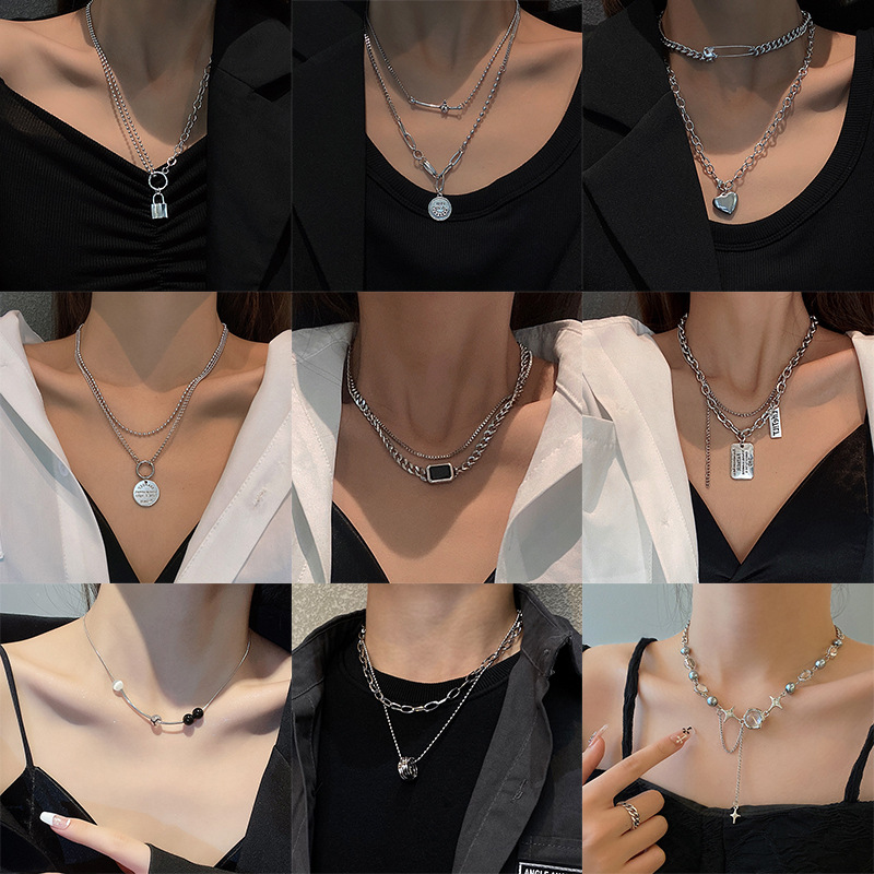 korean style hip hop style fashion necklace men's all-match high sense niche sweater chain women's new retro ornament wholesale full figure