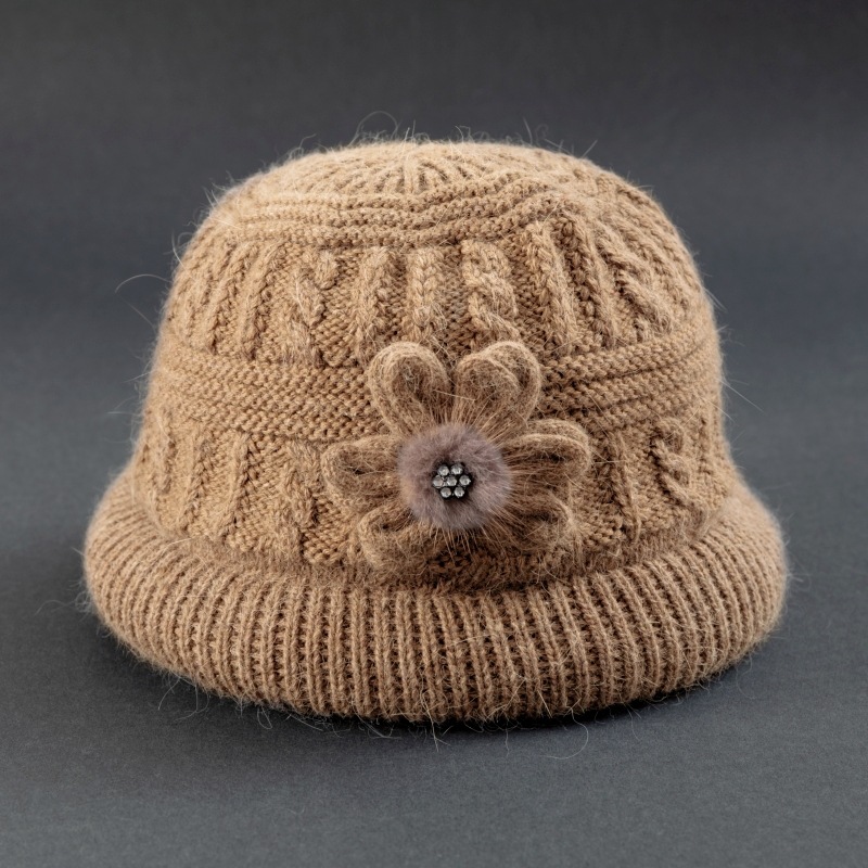 autumn and winter middle-aged and elderly thickened woolen cap old lady bucket hat children fleece-lined warm grandma knitted hat wholesale Specification drawing