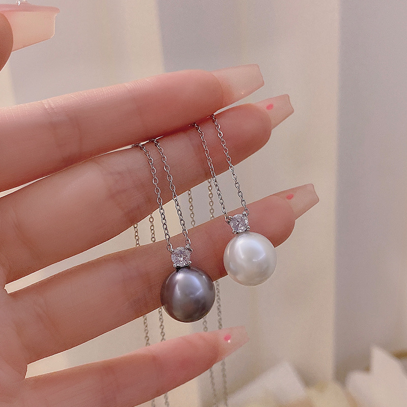 single gray pearl zircon pendant necklace for women simple niche high-grade clavicle chain light luxury new ornament details Picture