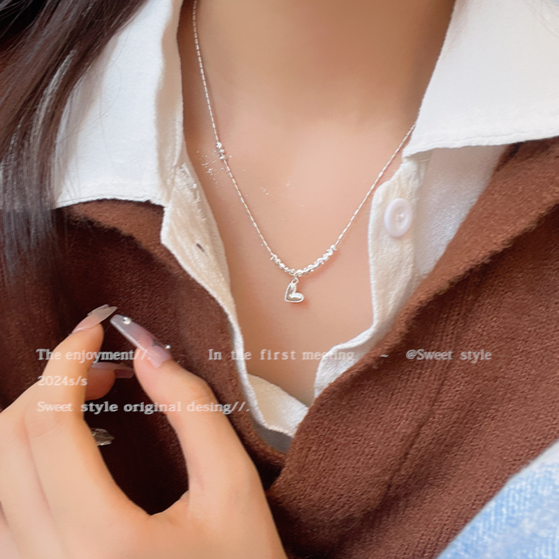 small pieces of silver love necklace for women light luxury minority cold style sweater chain high sense all-match super hot ornament wholesale full figure