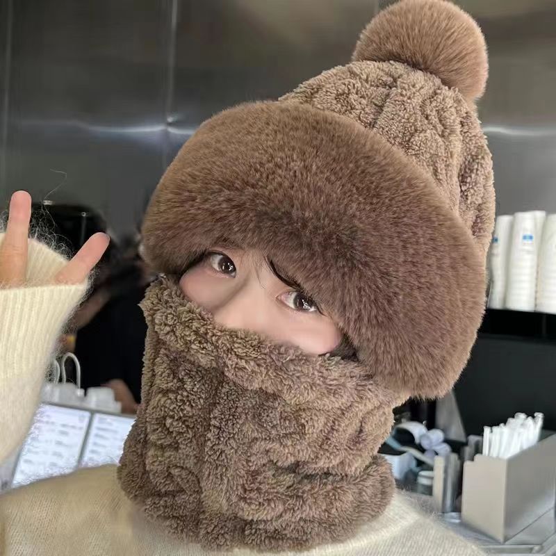 hat scarf integrated female winter 2025 new fleece-lined thickened windproof cycling cold-proof electric car warm pullover cap Specification drawing