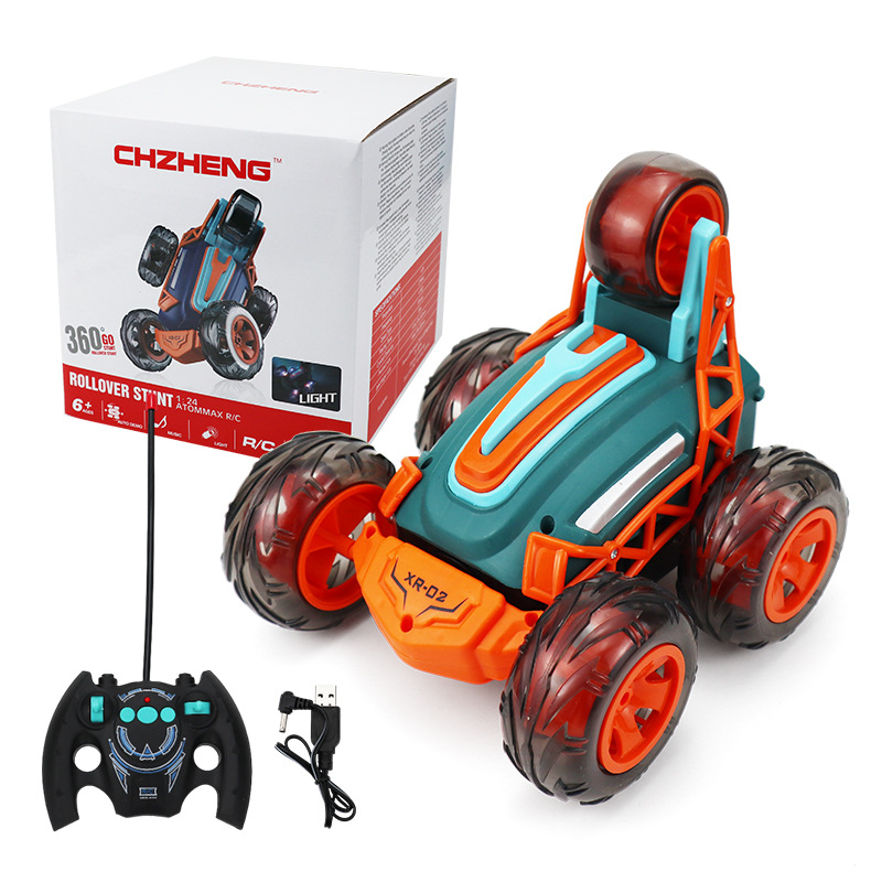 cross-border tiktok 5-wheel stunt dumptruck wireless remote control dazzling 360-degree rotating remote control car boy and children's toy details Picture