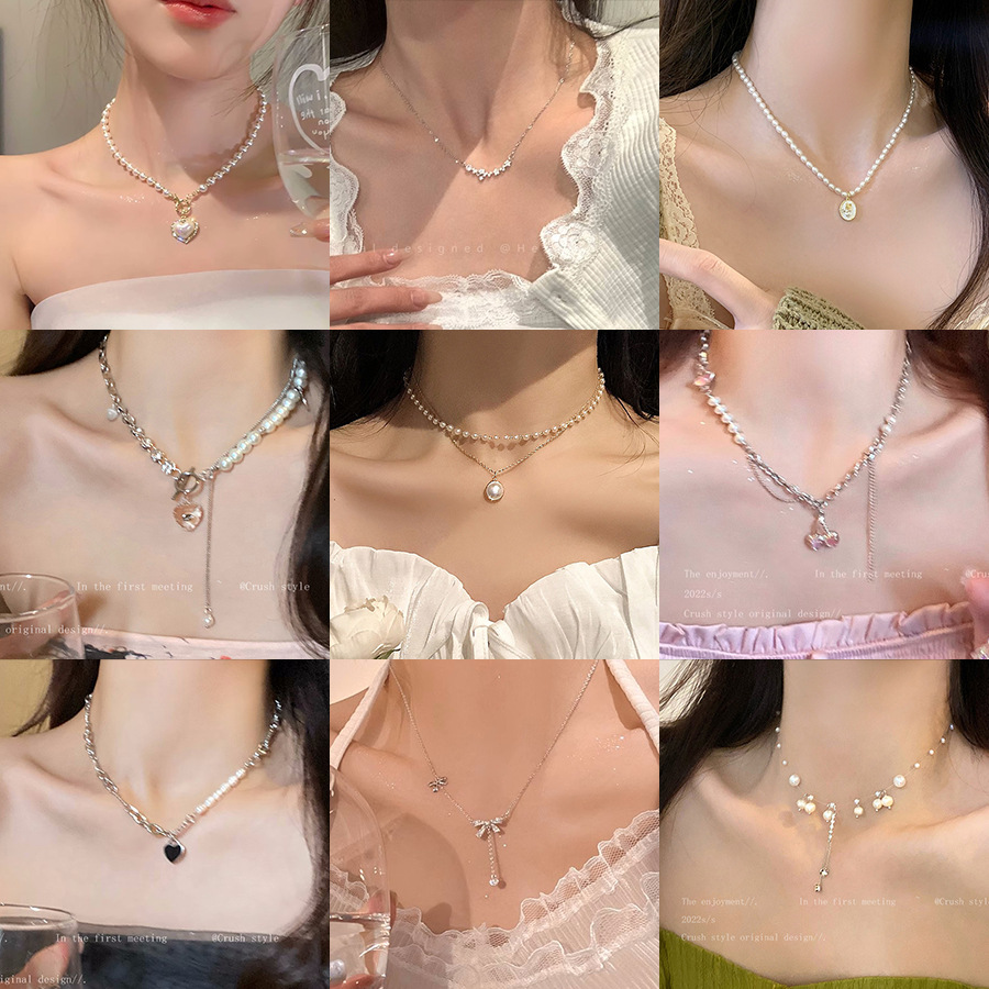 ins style high-grade light luxury pearl necklace love hot girl beaded clavicle chain female temperament all-match accessories wholesale full figure