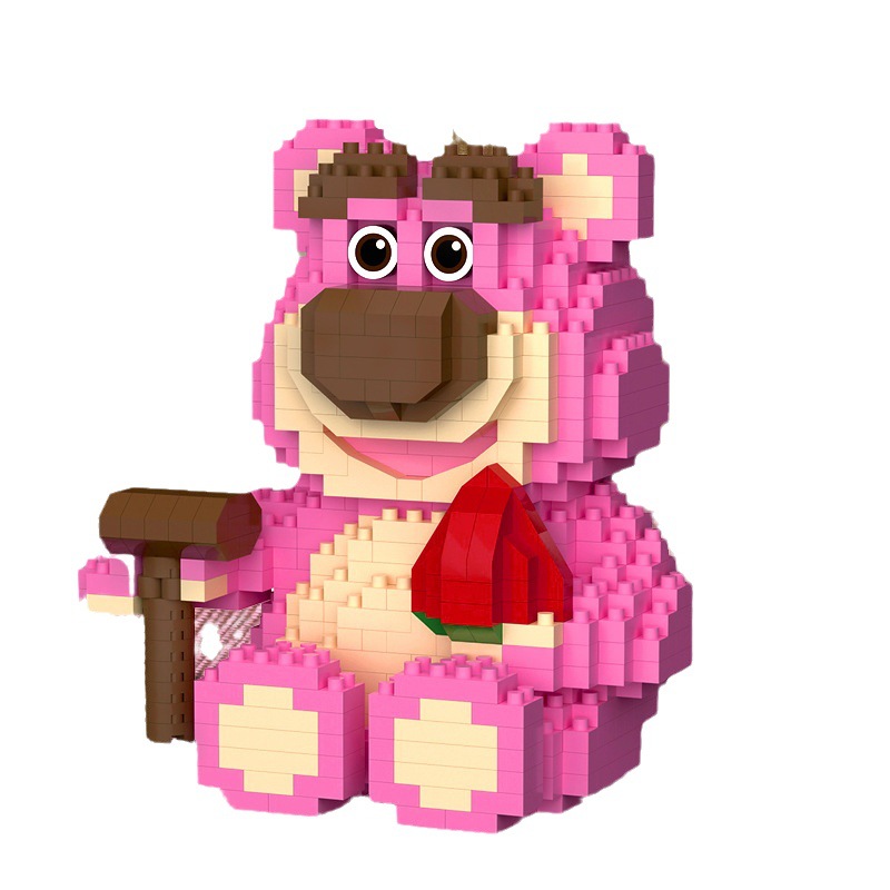 compatible with lego building blocks strawberry little bear cartoon doll micro particles assembled educational toys stall blind box wholesale Item Picture