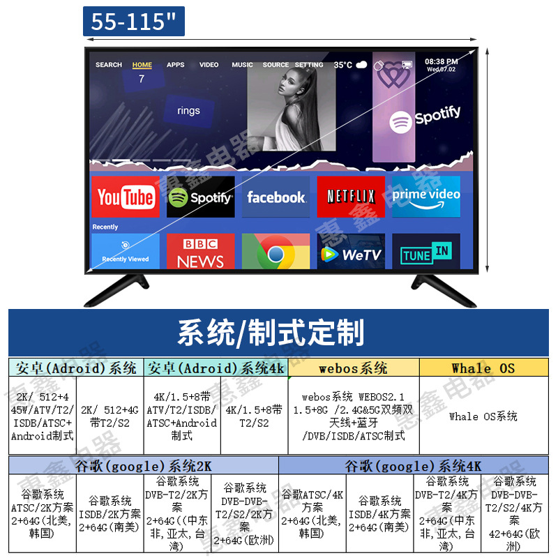 explosion-proof tv 85-inch 75-inch 100-inch network hotel intelligent hd tv tv export lcd screen Item Picture