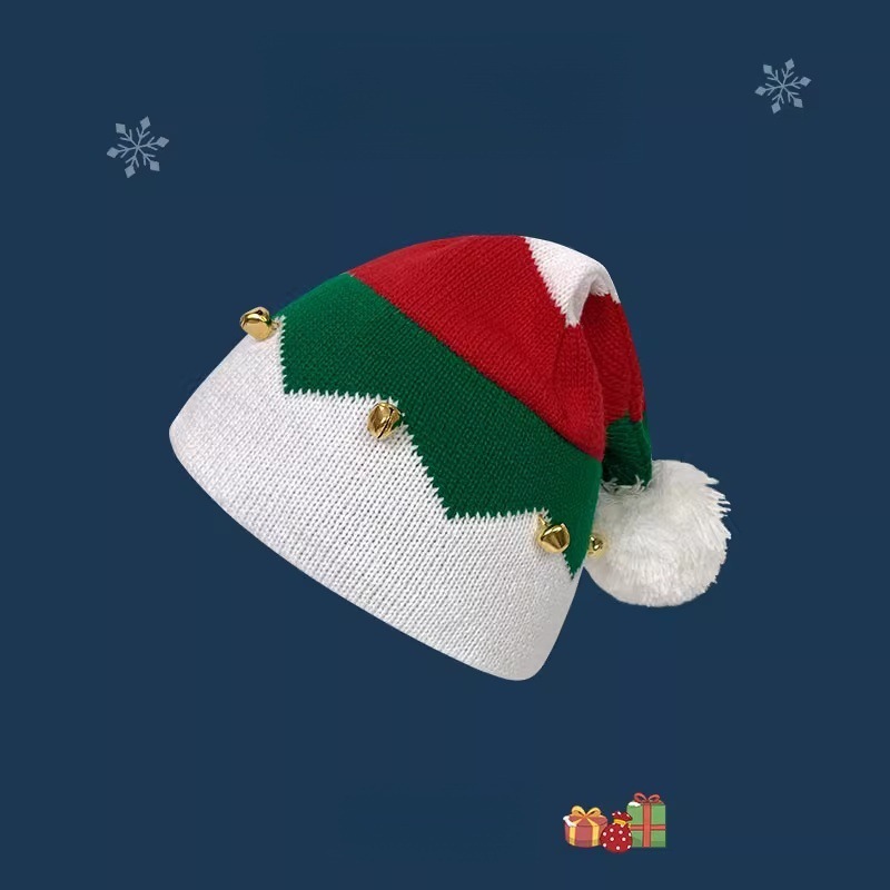 cross-border christmas thermal knitting fluffy ball cap winter red christmas hat holiday dress up parent-child wool hat full figure