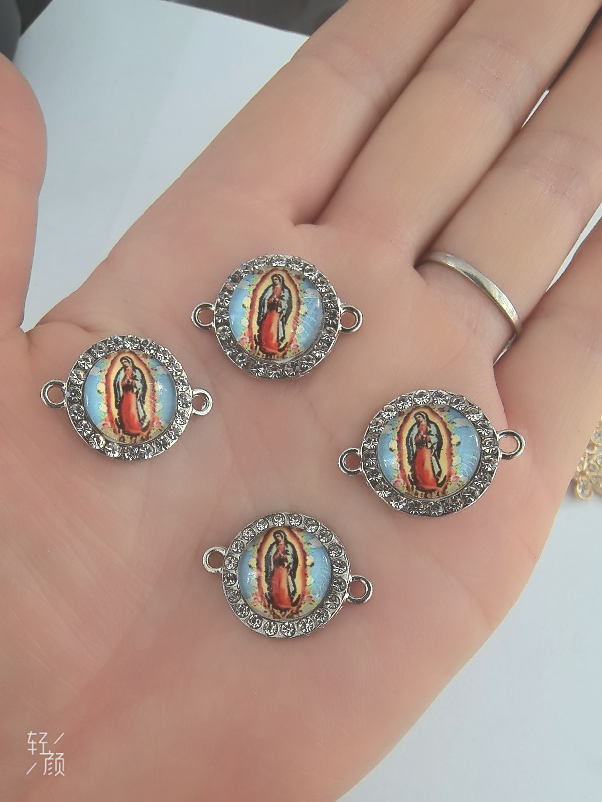 欧美时尚复古小熊手工编织心形吊坠手链编织双吊合金饰品配件 椭圆形人像圣母吊坠配件 