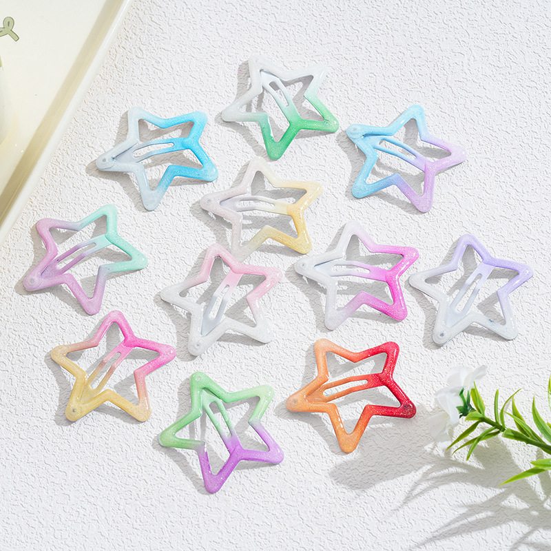 4cm dopamine large gradient pentagram barrettes female broken hair bb clip forehead bang clip children headwear details Picture