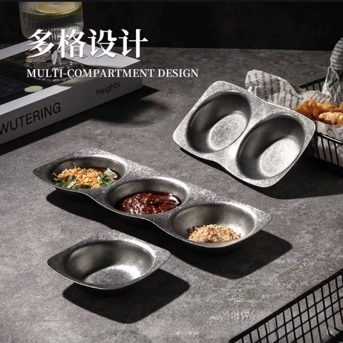 Retro stainless steel tableware, aged and flanged Korean barbecue flavor plates, one, two and three sauce-flavored plates details Picture