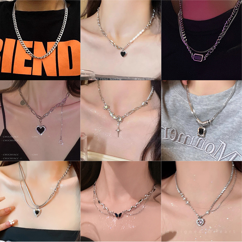 ins style hot pearl necklace women's high sense temperament wild titanium steel sweater chain niche personality ornament men full figure
