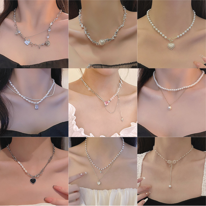 ins style vintage pearl necklace women's high sense minority simple titanium steel sweater chain all-match hot girl accessories wholesale full figure