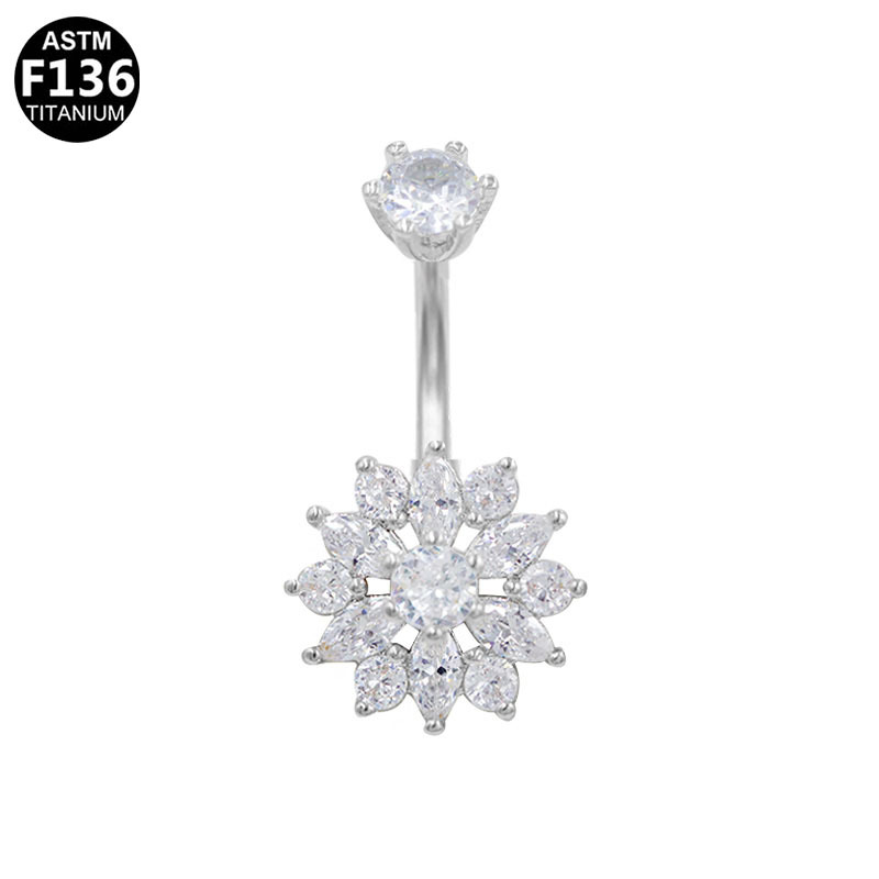 热卖欧美跨境G23钛杆肚脐环锆石脐钉简约高级轻奢钛合金肚脐钉 详情图3