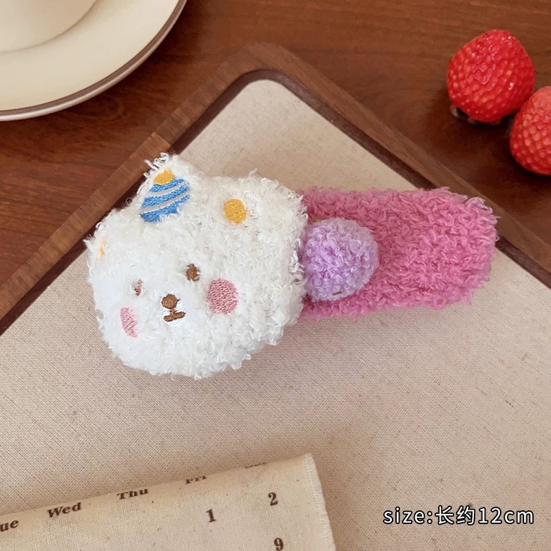 cute plush bear duckbill clip women's large autumn and winter barrettes back head hairpin furry clip high-grade headdress Item Picture