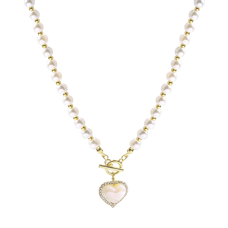 retro french pearl heart necklace women's high-grade temperament hot girl beaded clavicle chain sweet cool style personalized jewelry Item Picture