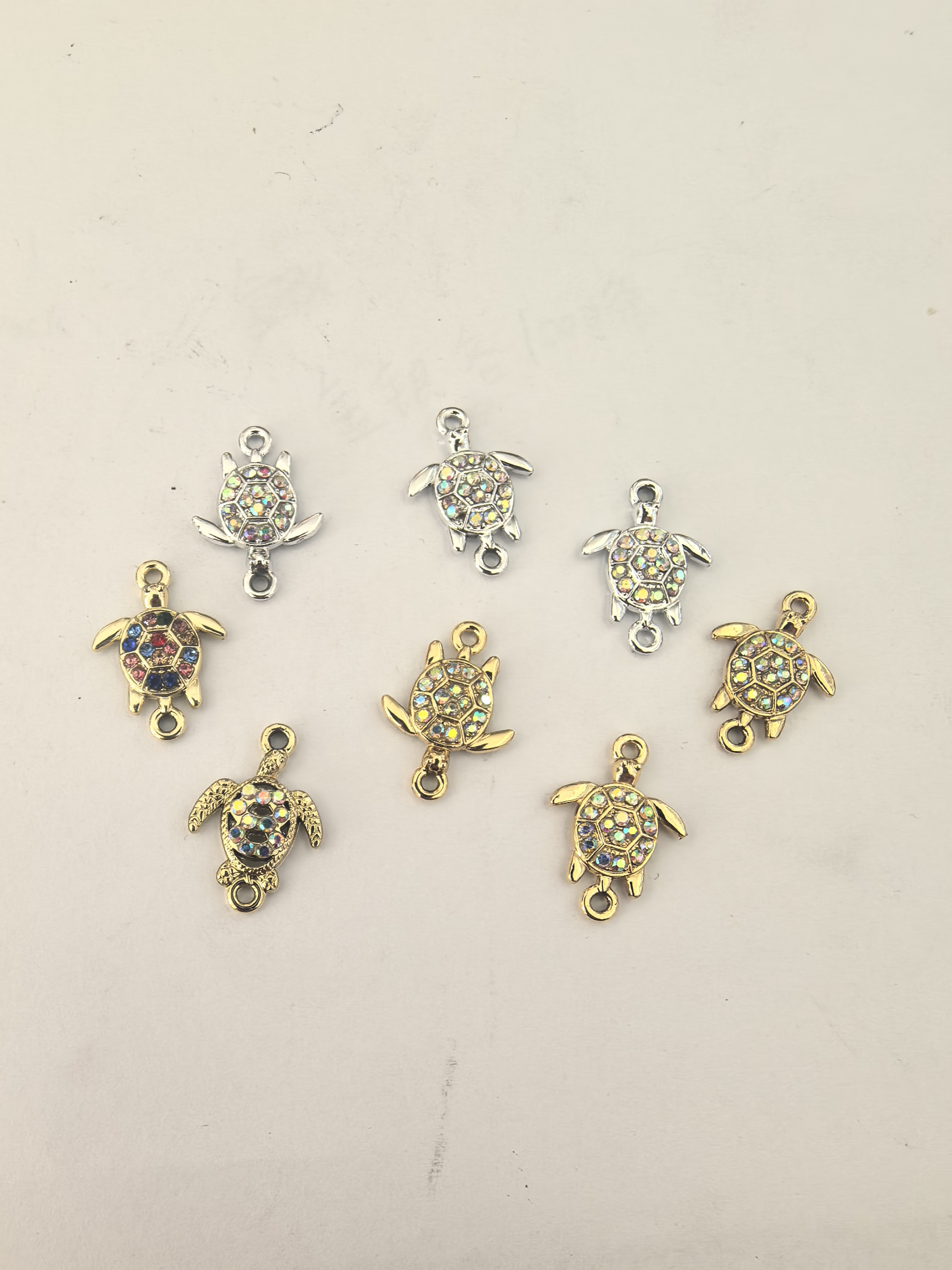 跨境热销饰品diy配件点钻乌龟配件 手链项链长寿龟吊坠合金配件 UV电镀，点位珠穿孔细节图