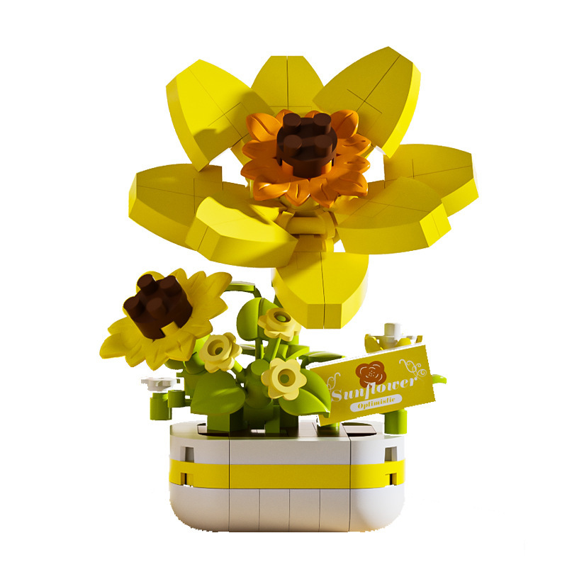 compatible with lego artificial eternal rose sunflower pot sunflower educational building blocks toy decoration gift cross-border Item Picture