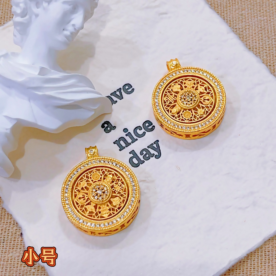 no color fading vietnam placer gold diamond the eight auspicious symbols compass ruyi rope necklace rotatable pendant sweater chain women Item Picture