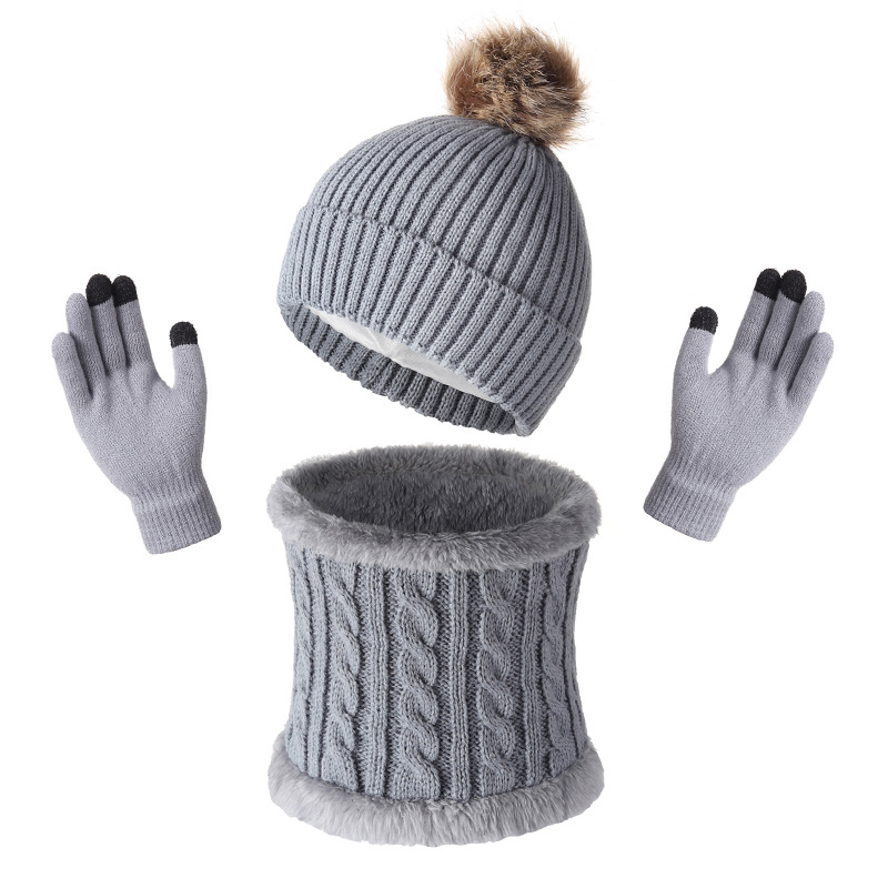 cross-border new arrival european and american adult christmas hat scarf gloves three-piece autumn and winter single ball men and women warm hat full figure