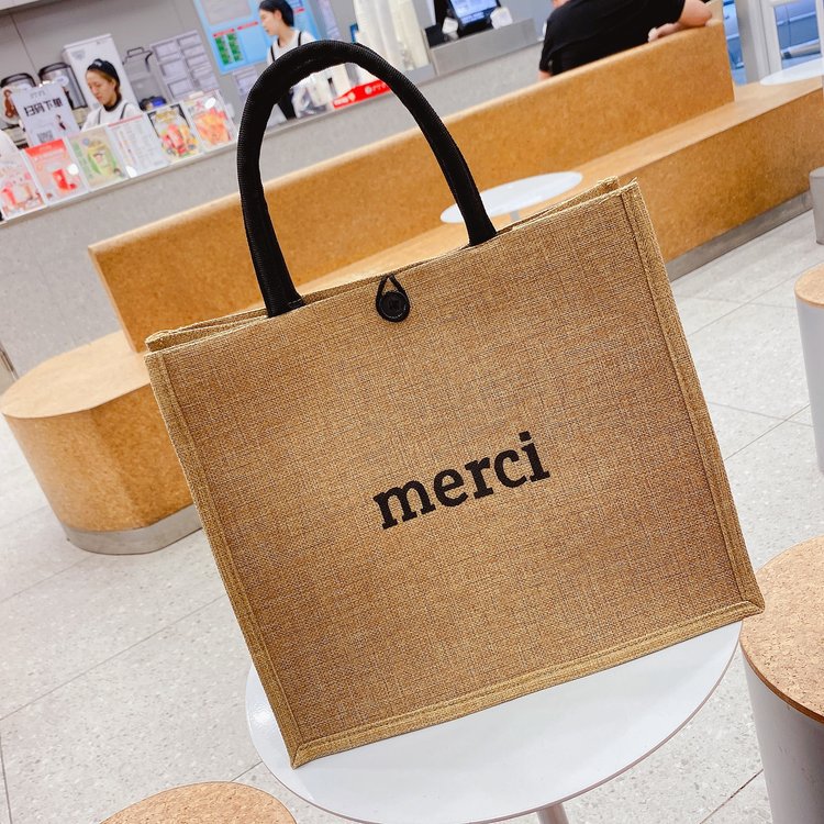 popular foreign trade cross-border linen handbag women's natural linen simple shopping bag coarse linen hessian cloth bag tote bag full figure