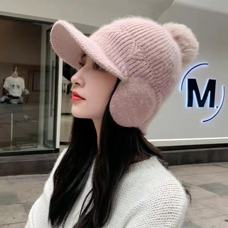 women's winter knitted hat neck warmer pullover cap fleece lined padded warm keeping wind-proof cap knitted earflaps cycling wool cap details Picture