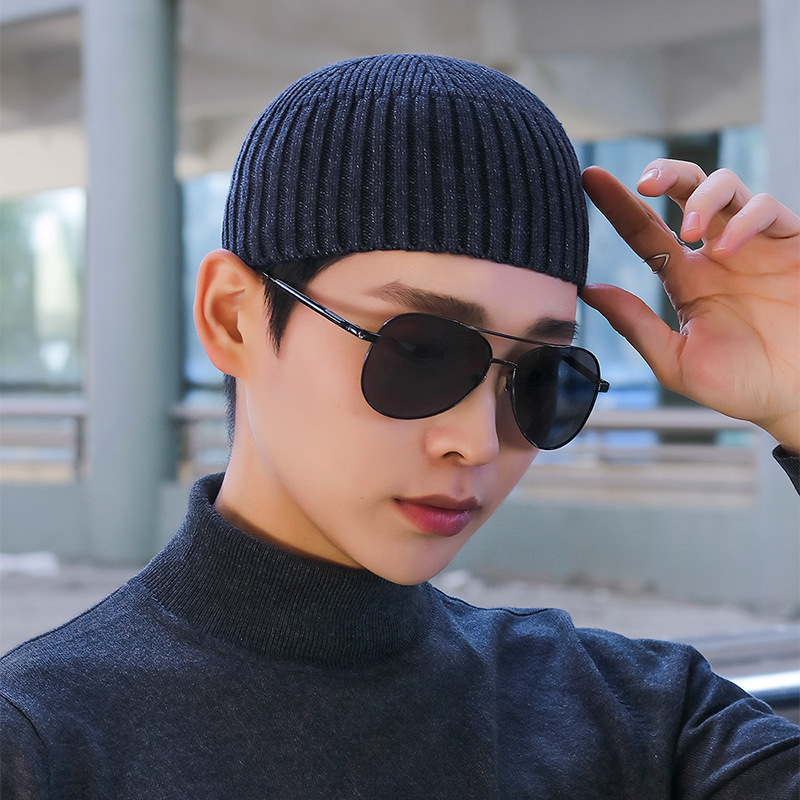 short cotton knitted men's thick helmet cotton skullcap wool hat autumn and winter bald cap men's winter Item Picture