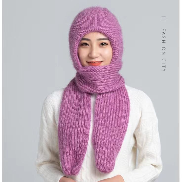 autumn and winter warm velvet padded thickened women's hat scarf integrated snow hat wool woven wire mesh red hat snow hat Application Scenario