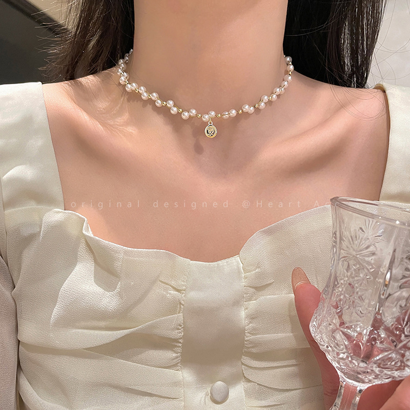 french style camellia pearl necklace women's all-match niche high-grade clavicle chain 2024 new internet celebrity ornament Specification drawing