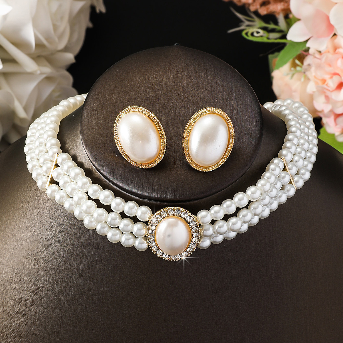 korean vintage pearl diamond tassel necklace internet celebrity dignified sense of design flower bow tie clavicle chain necklace for women details Picture