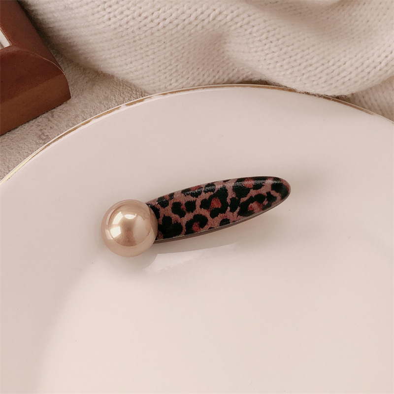 korean style new leopard printed pearl duckbilled hair clip fashion all-match side clip bang clip high sense hairpin hair ornaments Specification drawing