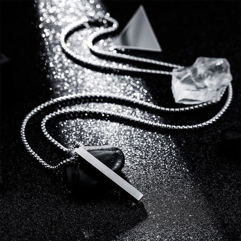 cross-border new stainless steel hip hop necklace men's cold rectangular three-dimensional necklace couple's pendant ornament details Picture
