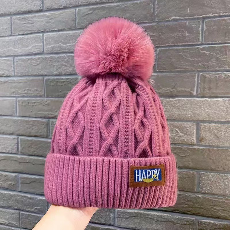 winter fleece-lined woolen hat thick warm northeast knitted hat women's big head circumference ear protection hair ball cap white ball cap Item Picture
