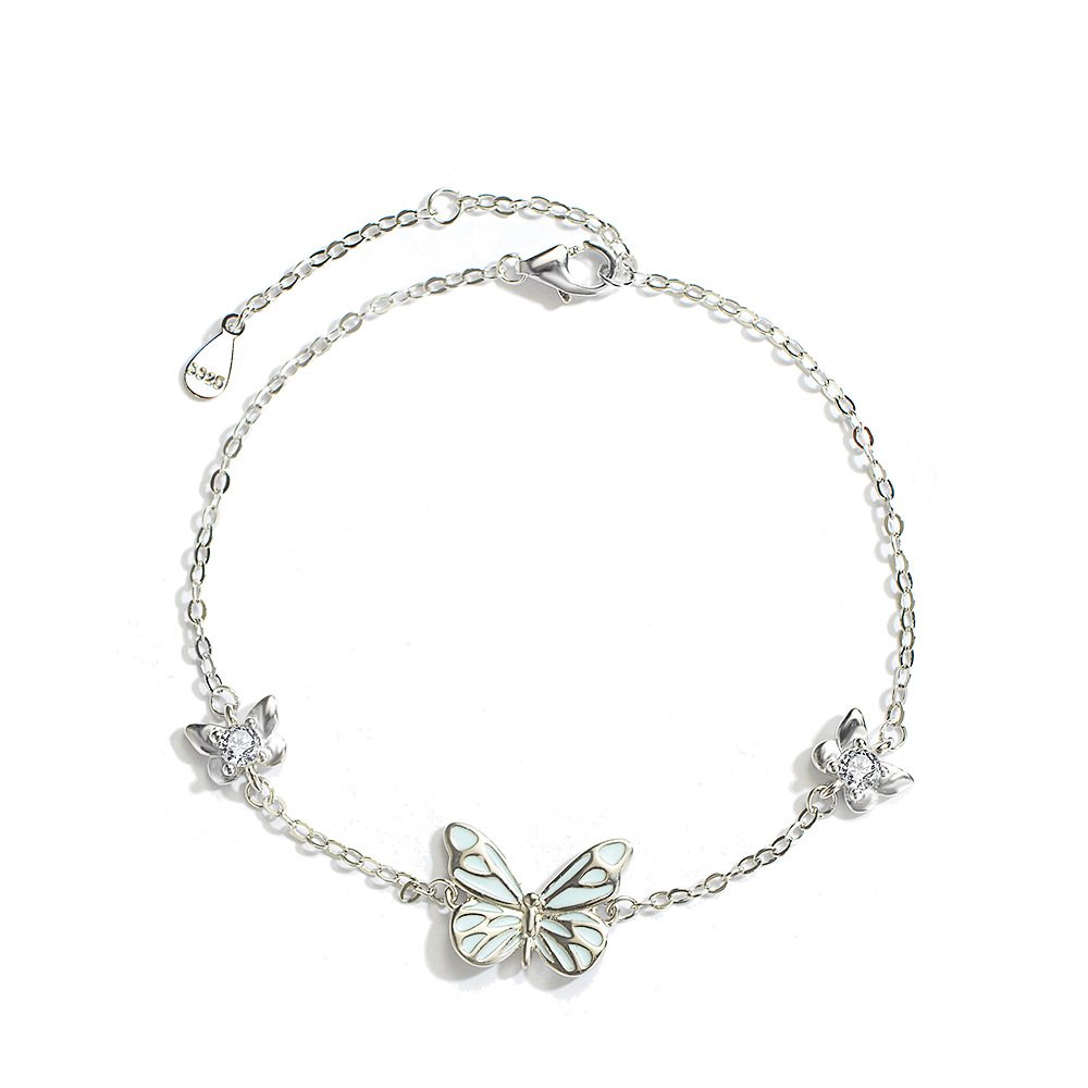 s925 sterling silver lingdie necklace light luxury smart mori style butterfly aurora will shiny ear stud niche high-grade bracelet details Picture
