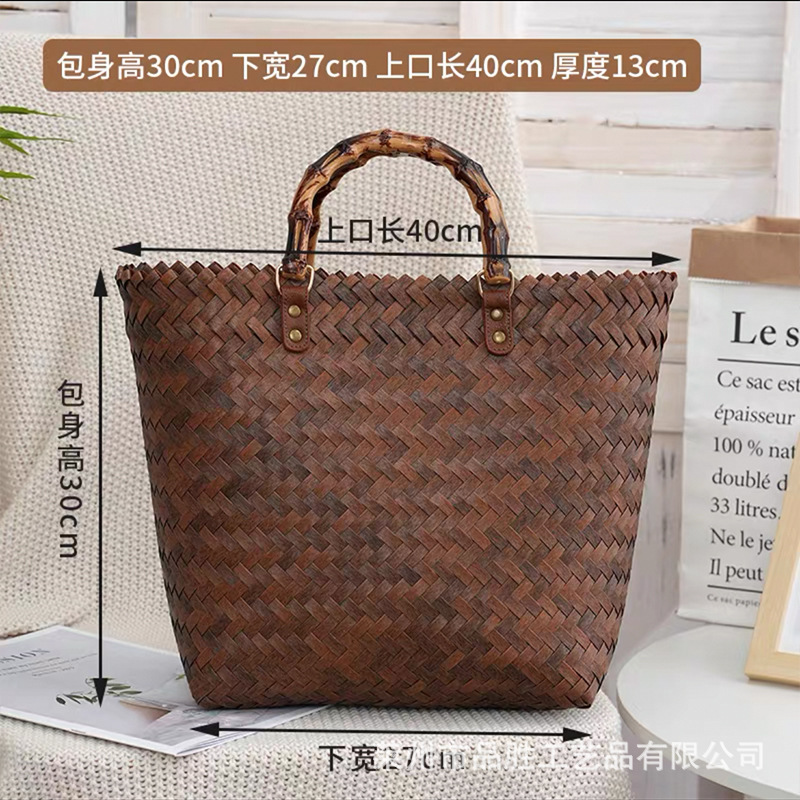 bamboo handbag new rattan and straw woven bag bamboo handle women's bag retro handmade tote bag vacation bag Specification drawing
