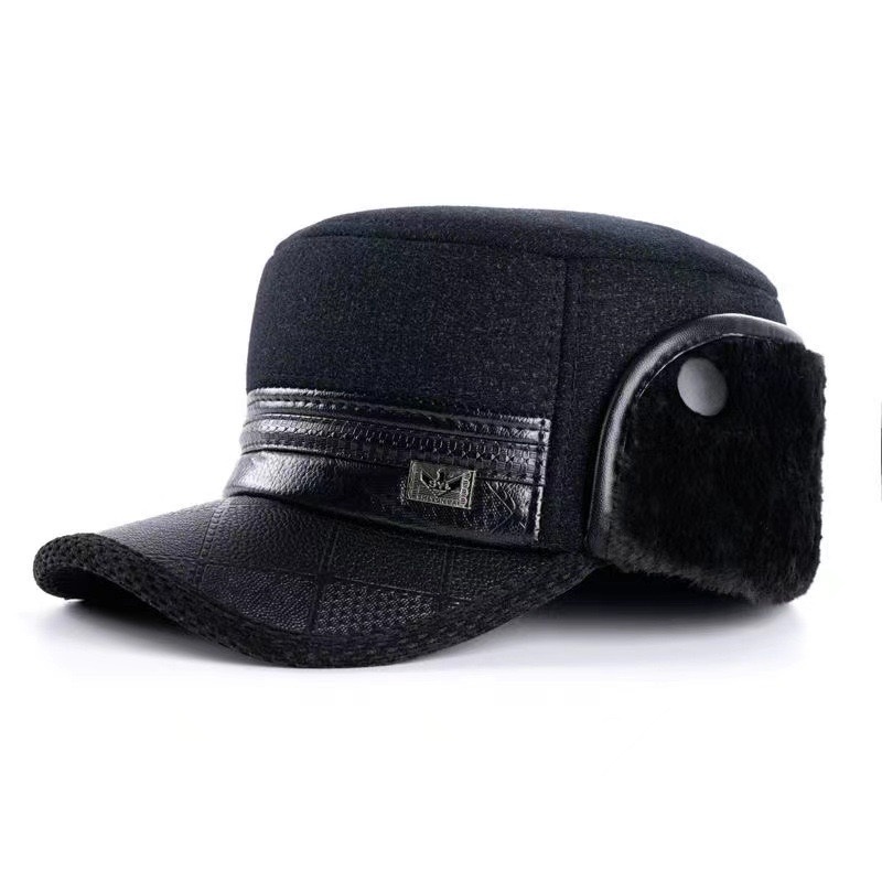 hat men's autumn and winter peaked cap ear protection woolen hat cold protection thickening warm outdoor middle-aged and elderly baseball cap cross-border full figure