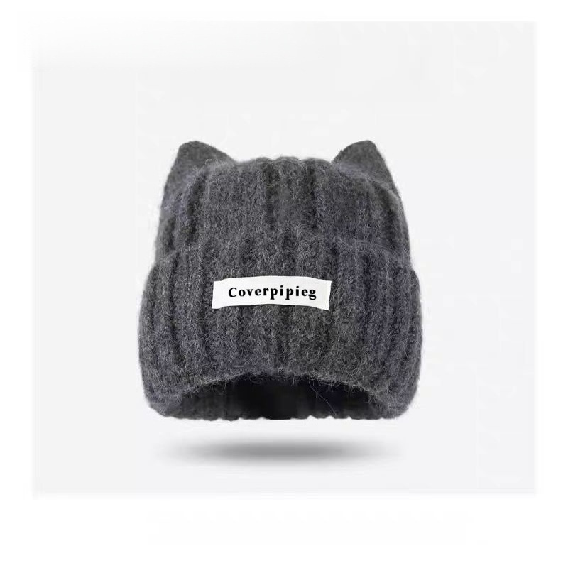 cute warm wool hat women's all-match face-showing kitten ears knitted hat fun warm-keeping and cold-proof couple earflaps cap Application Scenario