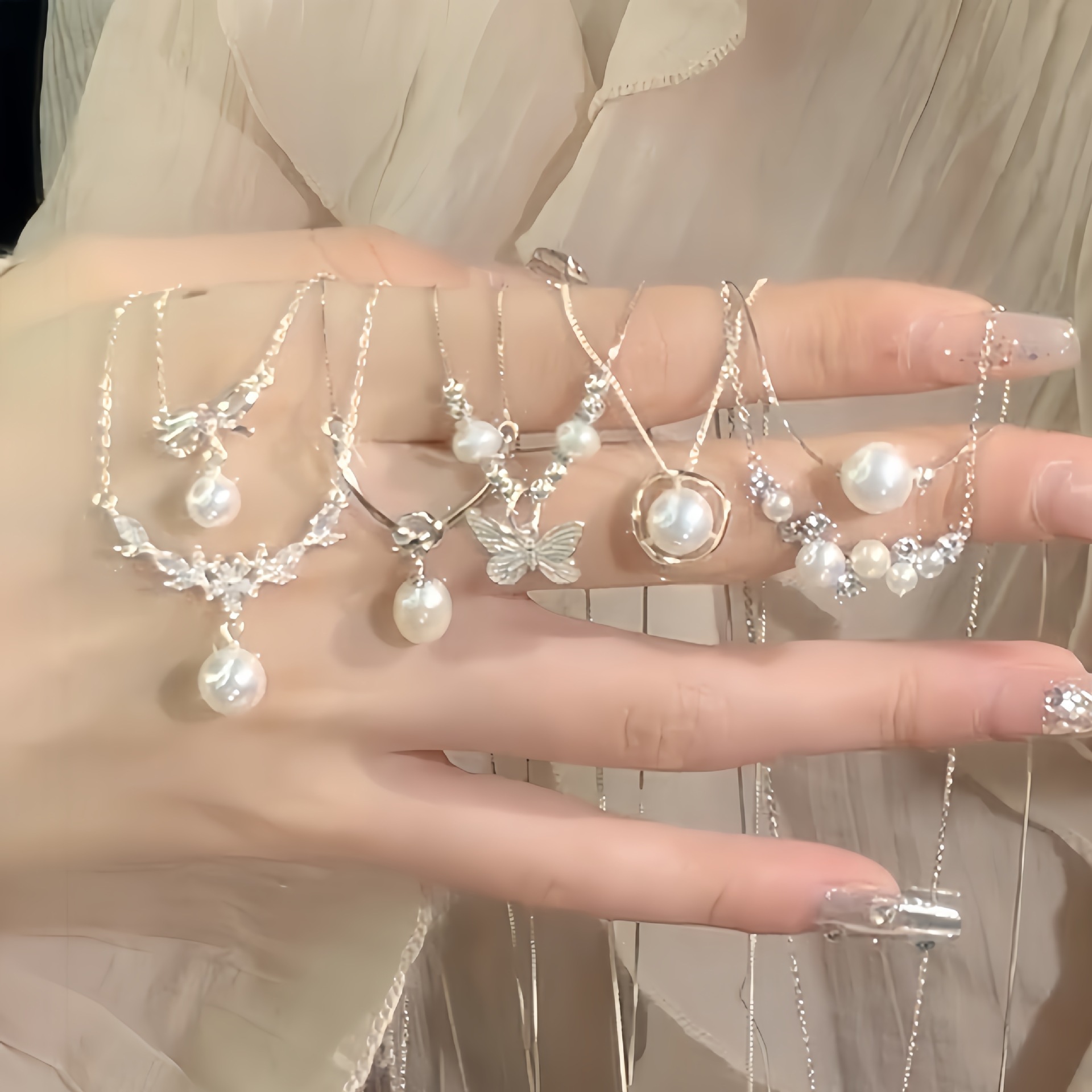 s925 sterling silver pearl necklace women's non-fading niche high-grade clavicle chain light luxury all-match pendant summer new product full figure