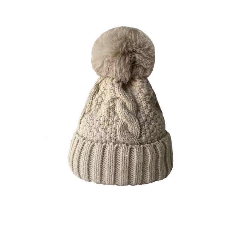 wool hat knitted hat new winter big brim all-matching warm european and american solid color women's fleece-lined Item Picture