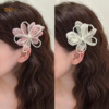 gentle sweet beige net yarn flowers barrettes 2024 new hair pin elegant pearl duckbill clip side clip headdress Specification drawing