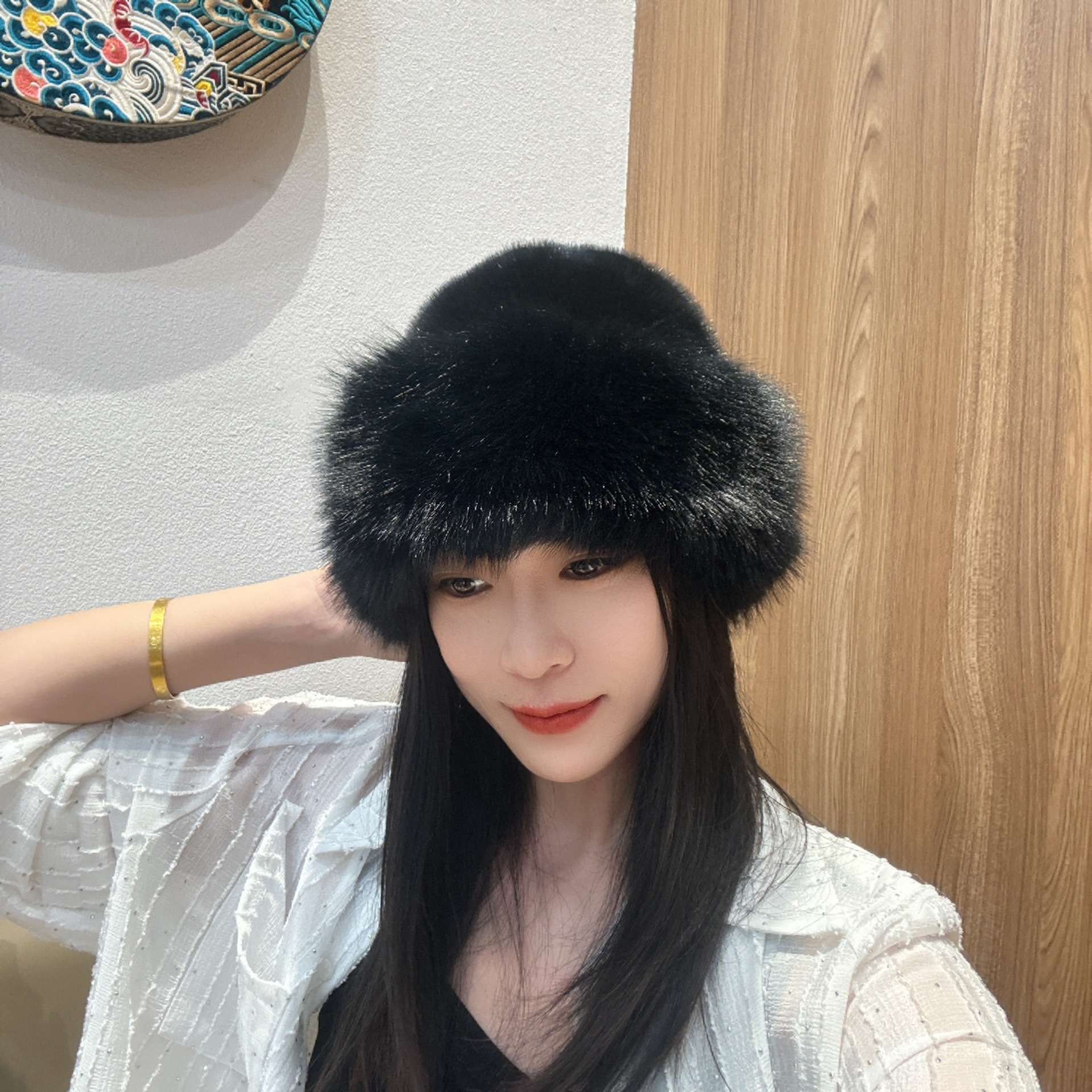new mongolian cap plush hat women's thickened warm fashion fisherman hat windproof cold protection hat cross-border supply Specification drawing