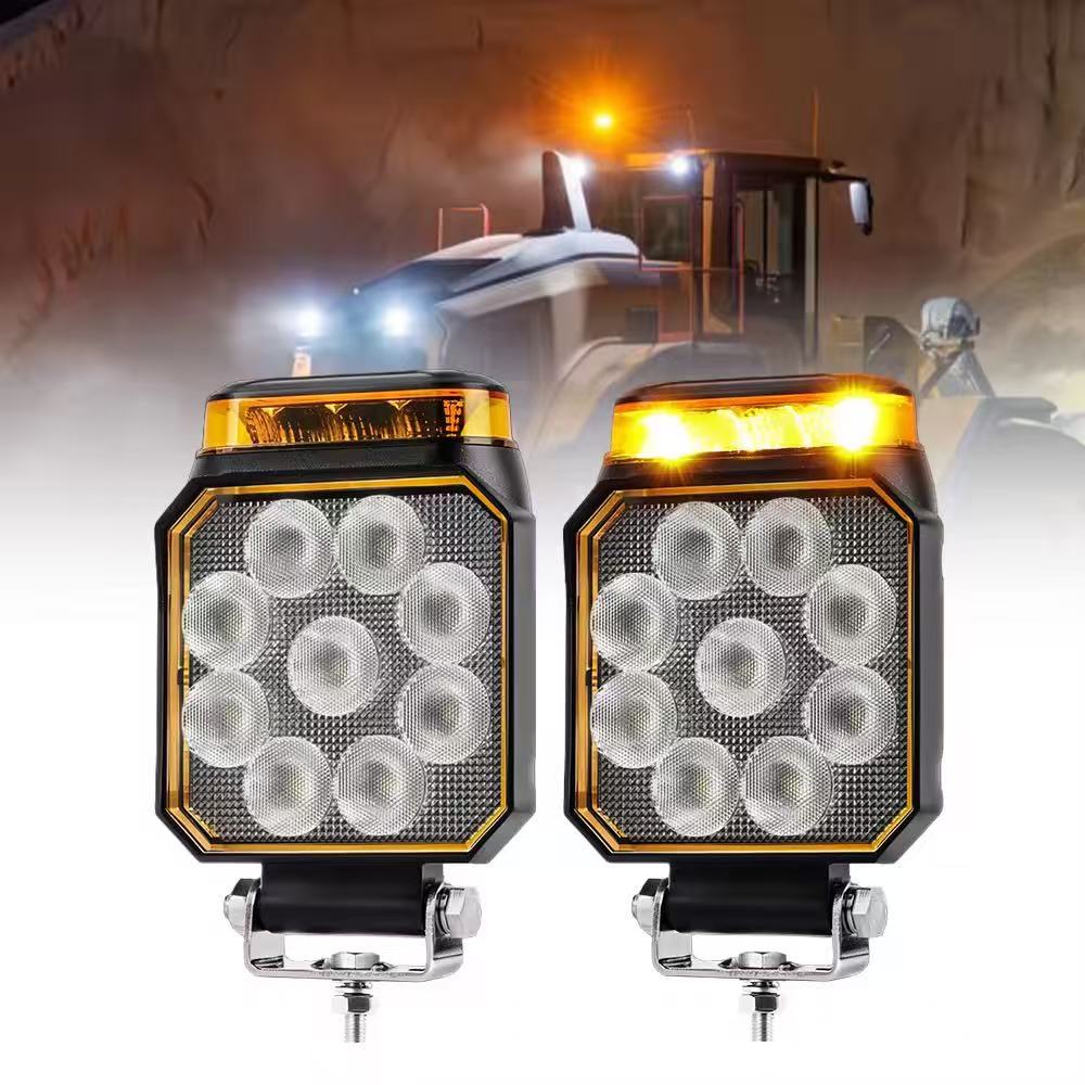 新款16LED工作灯 黄光爆闪12-80V工作灯挖掘机叉车工程车越野车灯