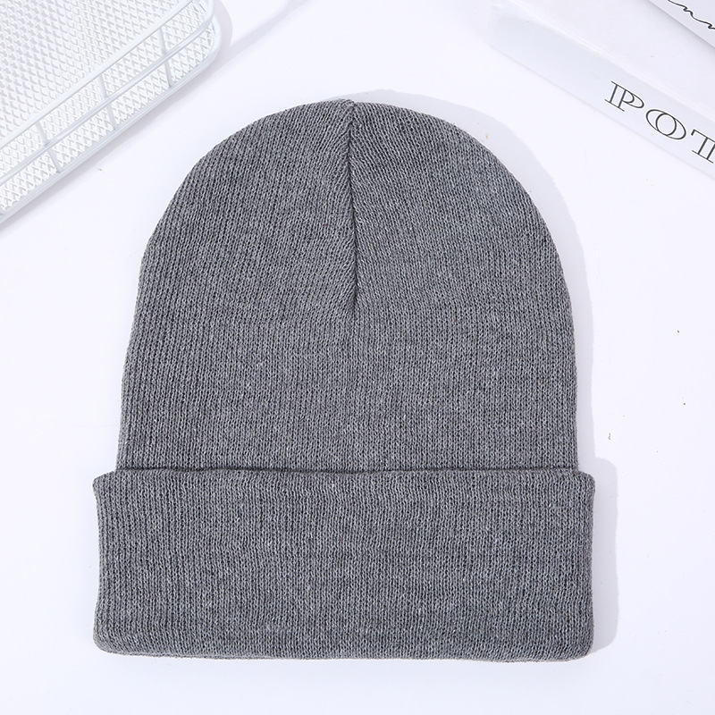 curling beanie hat embroidered logo solid color ski brimless pullover hat cold-proof knitted hat foreign trade woolen cap wholesale Specification drawing