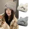 hat male and female cute  ears autumn and winter new knitted hat winter warm embroidery face small beanie hat woolen cap Item Picture